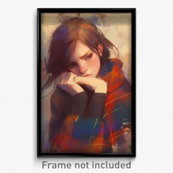 Art Poster - Girl Feeling Sadness Wearing Reasonable Plaid (Art Print)