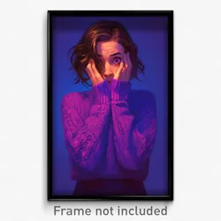 Art Poster - Woman Feeling Troubled Wearing Obedient Purple Sweater