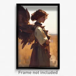 Art Poster - Woman Feeling Kind Wearing Active Feathered Wings (Art Print)