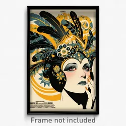 German Movie Poster - Woman Feeling Triumphant, Gripping Feather Hair Ornament