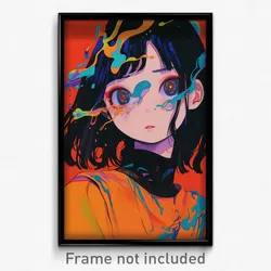 Anime Art Poster - Girl Feeling Moody Wearing Orange Uniform (Print)