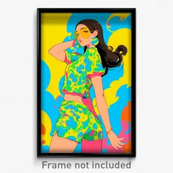 Art Poster - Woman Feeling Optimistic Wearing Burly Puffy Short Sleeve (Print)