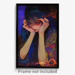 Art Poster - Woman Feeling Sorrow Wearing Realistic Hair Bobbles (Art Print)
