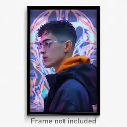 Art Poster - Man Feeling Content Wearing Superb Grey Framed Eyewear (Art Print)