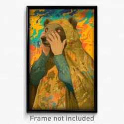 Art Poster - Woman Feeling Unsure Wearing Expensive Bear Costume (Print)
