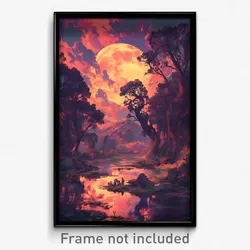 Art Poster - Leafy Loch (Psychedelic Trippy Weird 11x17 Print)