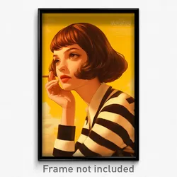 French Movie Poster - Woman Feeling Expectancy, Artistic Striped Sweater (Print)