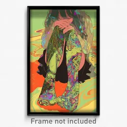 Anime Art Poster - Woman Feeling Calmness Wearing Messy Green Legwear (Print)