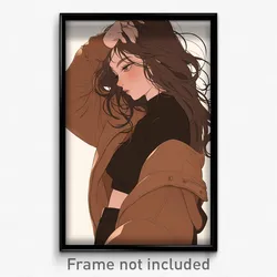 Art Poster - Girl Feeling Undermined Wearing Imaginative Brown Jacket (Print)