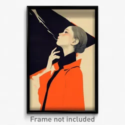 Movie Art Poster - Woman Feeling Careless, Worldly Red Coat (Retro Film Print)