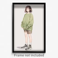 Anime Art Poster - Girl Feeling Doubt Wearing Soft Shoes (Print)