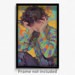 Art Poster - Boy Feeling Grumpiness Wearing Beautiful Checkered Shirt (Print)