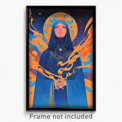 Movie Art Poster - Woman Feeling Enthusiasm Wearing Aged Blue (Retro Film Print)