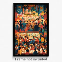 Mexican Movie Poster - Crowded Bar (Mexico Psychedelic Art Retro Film Print)