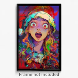Art Poster - Girl Feeling Excited Wearing Flippant Santa Hat (Art Print)