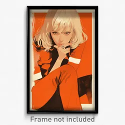 French Movie Poster - Girl Feeling Satisfaction, Bright Orange Jumpsuit (Print)