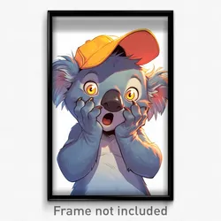 Art Poster - Koala Feeling Excited Wearing Pressing Hands On Headwear