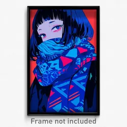 Anime Art Poster - Girl Feeling Annoyed Wearing Genuine Blue Scarf (Print)