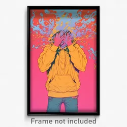 Art Poster - Man Feeling Paranoid Wearing Ragged Yellow Hoodie (Art Print)