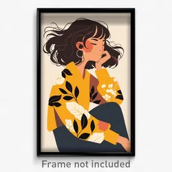 Art Poster - Woman Feeling Patience Wearing Colorful Yellow Sleeves (Art Print)