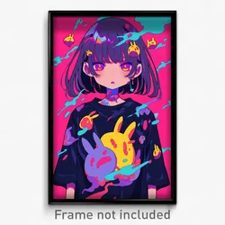 Anime Art Poster - Girl Feeling Contempt Wearing Prestigious Black Shirt (Print)