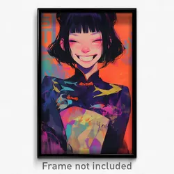 Art Poster - Girl Feeling Grinning Wearing Purple Expressive Clothes (Art Print)