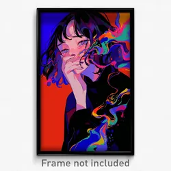 Anime Art Poster - Girl Feeling Gloomy Wearing Well Groomed Black Jacket (Print)