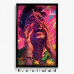 Bollywood Movie Poster - Man Feeling Panicked, Silly Heart Earrings (Art Print)