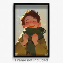 Art Poster - Boy Feeling Jubilation Wearing Shadowy Green Scarf (Art Print)