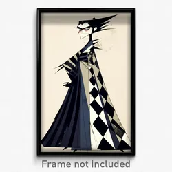 Anime Art Poster - Boy Feeling Outrage, Black And White Pleated Dress (Print)
