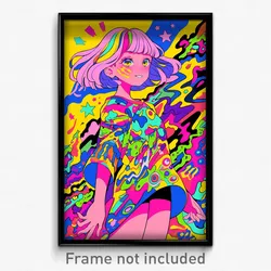 Anime Art Poster - Woman Feeling Cheerfulness Wearing Odd Side Tie Shirt (Print)