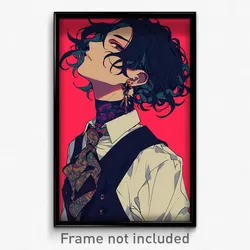Anime Art Poster - Boy Feeling Determined, Multicolored White Collar (Print)
