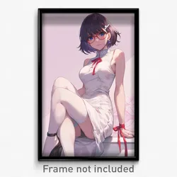Anime Art Poster - Woman Feeling Insecurity Wearing Advanced Leg Ribbon (Print)