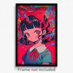 Anime Art Poster - Girl Feeling Suspicious Wearing Quirky Red Ribbon (Print)