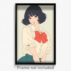 Anime Art Poster - Woman Feeling Self Conscious, Tremendous Loose Bowtie (Print)