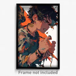 Anime Art Poster - Boy Feeling Fury Wearing Tattered Necklace (Print)