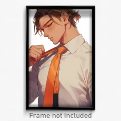 Anime Art Poster - Boy Feeling Grouchiness, Expensive Orange Necktie (Print)