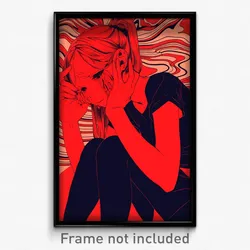 Art Poster - Girl Feeling Weak Wearing Kaleidoscopic Red Scrunchie (Art Print)