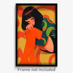 Art Poster - Girl Feeling Outrage Wearing Well Groomed Orange Legwear (Print)