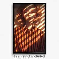 Art Poster - Woman Feeling Distracted, Grandiose Striped Shirt (Art Print)