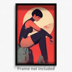 Movie Art Poster - Girl Feeling Contentment, Black Sleeveless Turtleneck Leotard