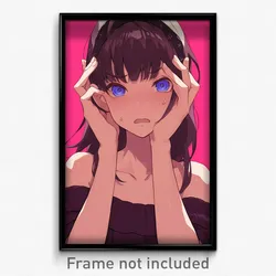 Anime Art Poster - Woman Feeling Annoyance, Purple Hands On Headwear (Print)