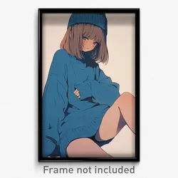 Anime Art Poster - Girl Feeling Lazy Wearing Blue Sweater Dress (Print)