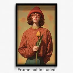 Art Poster - Woman Feeling Bewildered Wearing Klutzy Tulip Hat (Print)
