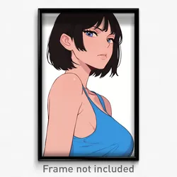 Anime Art Poster - Girl Feeling Patience, Prestigious Blue Tank Top (Print)