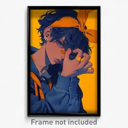 Anime Art Poster - Boy Feeling Hope Wearing Glamorous Orange Hairband (Print)