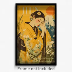 French Movie Poster - Girl Feeling Dismay, Thoughtful Yellow Kimono (Art Print)
