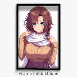 Anime Art Poster - Woman Feeling Cheeky Wearing Oddball White Scarf (Print)