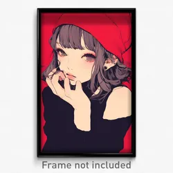 Anime Art Poster - Woman Feeling Loopy Wearing Unique Red Headwear (Print)