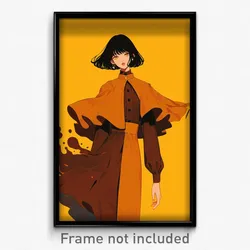 Anime Art Poster - Girl Feeling Resentment Wearing Fluid Brown Capelet (Print)